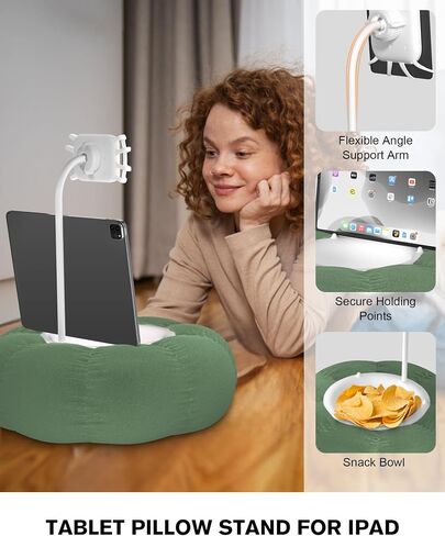 Lap Kindle Pillow Stand with Silicone Holder for Kindle Accessories and Phones (4.7"-8") & Adjustable iPad Stand for Desk with Snack Bowl for Tablets(8"-15.5")-Ideal for Hands-Free Reading in Saudi Arabia