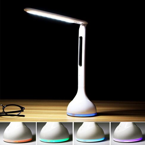 IHAO 7-Color Gradient Ambient Desk Lamp with LED Display Eye-Caring LED Table Lamp with Calendar, Temperature Display, Multi-Angle Adjustable Modern Office Lamp for Home & Office T19A White in Kuwait