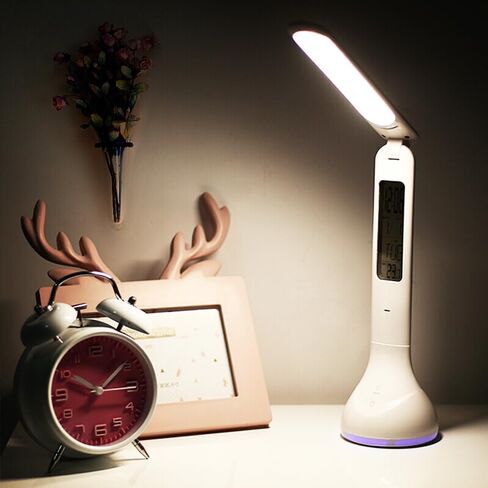 IHAO 7-Color Gradient Ambient Desk Lamp with LED Display Eye-Caring LED Table Lamp with Calendar, Temperature Display, Multi-Angle Adjustable Modern Office Lamp for Home & Office T19A White in Kuwait