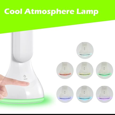 IHAO 7-Color Gradient Ambient Desk Lamp with LED Display Eye-Caring LED Table Lamp with Calendar, Temperature Display, Multi-Angle Adjustable Modern Office Lamp for Home & Office T19A White in Kuwait
