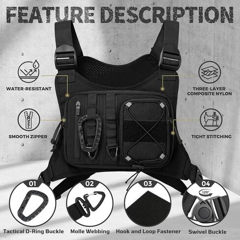 Outdoor EDC Chest Bag,Tactical Chest Bag for Men,Chest Vest with Holster,Men Chest Pack for Running,Cycling in Saudi Arabia
