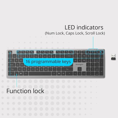 لوحة مفاتيح سلكية Kensington KB515 USB-C، تصميم كامل الحجم، مفاتيح مقصية هادئة، قابلة للبرمجة، مفتاح مساعد مساعد، محول USB-A متضمن، متوافق مع Windows، أسود (K75410NA) in Saudi Arabia