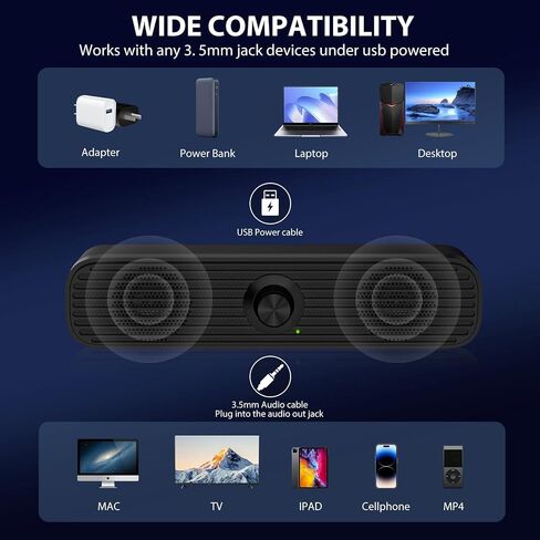 Bluetooth Computer Speakers, USB Powered PC Speakers, Small Speakers Wired with Volume Control for Cellphone Pad MP3, Stereo Sound with 3.5mm Audio Plug for Windows Mac Linux PCs in Saudi Arabia