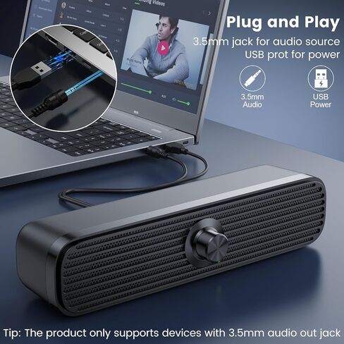 Bluetooth Computer Speakers, USB Powered PC Speakers, Small Speakers Wired with Volume Control for Cellphone Pad MP3, Stereo Sound with 3.5mm Audio Plug for Windows Mac Linux PCs in Saudi Arabia