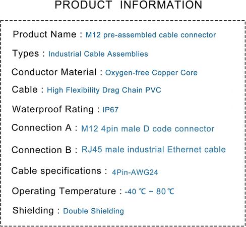 3.28Ft M12 4Pin Male D Code إلى RJ45 Male Cat5e Ethernet Cable، PVC عالي المرونة محمي زوج ملتوي مجموعة الكابلات الصناعية، 4A، 250V، AWG24، للكاميرا الصناعية وأنظمة التشغيل الآلي (1M) in Kuwait