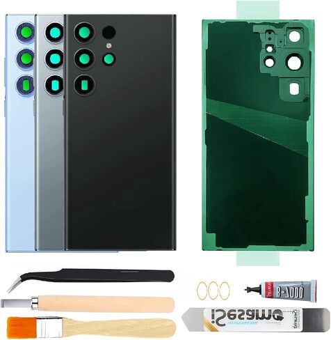 بديل الزجاج الخلفي الخلفي لهاتف Samsung Galaxy S23 Ultra مع عدسة زجاجية للكاميرا + لاصق + مجموعة أدوات إصلاح (أسود) in Kuwait
