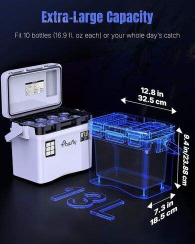Pawfly Live Bait Cooler, 13-19 QT Leak-Proof Fishing Cooler with Rechargeable Aerator, Portable Fish Livewell for Boat, Insulated Minnow Bucket for Shrimp & Live Fish, Hard Cooler Box for Fishing in Saudi Arabia