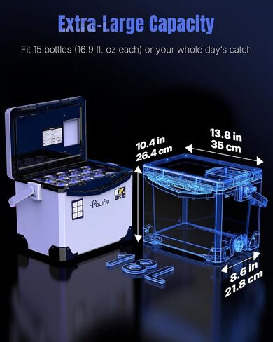 Pawfly Live Bait Cooler, 13-19 QT Leak-Proof Fishing Cooler with Rechargeable Aerator, Portable Fish Livewell for Boat, Insulated Minnow Bucket for Shrimp & Live Fish, Hard Cooler Box for Fishing in Saudi Arabia