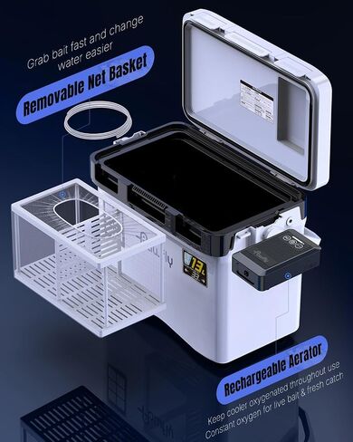 Pawfly Live Bait Cooler, 13-19 QT Leak-Proof Fishing Cooler with Rechargeable Aerator, Portable Fish Livewell for Boat, Insulated Minnow Bucket for Shrimp & Live Fish, Hard Cooler Box for Fishing in Saudi Arabia