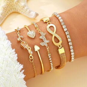 Retro Multi Layer Stackable Bracelet Set for Women Exquisite Gold Plated Adjustable Chain Bracelet Minimalist Jewelry Gift in Kuwait