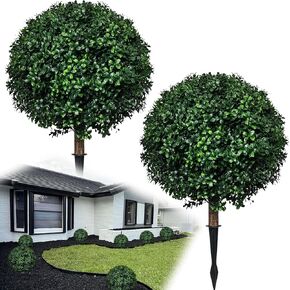 مجموعة من 2 شجرة من خشب البقس الاصطناعي للهالوين لتزيين الخريف في الهواء الطلق، شجيرات وهمية مقاومة للأشعة فوق البنفسجية بطول 24.5 سم، شجيرات دائمة الخضرة مع سبايك، نباتات صناعية للشرفة الداخلية in Kuwait