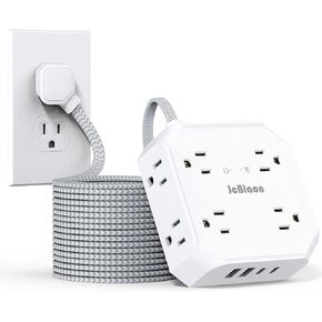 شريط طاقة للحماية من زيادة التيار بطول 10 أقدام، سلك تمديد مجدول، 8 منافذ و4 منافذ USB (2 USB C)، شريط طاقة مسطح، محطة شحن سطح المكتب USB لأساسيات غرفة النوم في المكتب والمدرسة والسفر in Kuwait