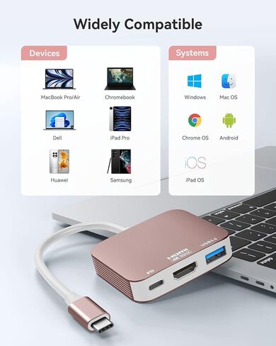USB C to HDMI Adapter【4K@60HZ】, Vilcome HDMI to USB C Adapter Multiport with USB Type C PD & USB 3.0 Port, Compatible for MacBook Pro/Air, iPad Pro/Air, Dell XPS, iPhone 15 Pro/Max, Android (Rose) in Saudi Arabia