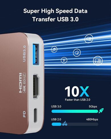 USB C to HDMI Adapter【4K@60HZ】, Vilcome HDMI to USB C Adapter Multiport with USB Type C PD & USB 3.0 Port, Compatible for MacBook Pro/Air, iPad Pro/Air, Dell XPS, iPhone 15 Pro/Max, Android (Rose) in Saudi Arabia