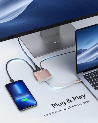 USB C to HDMI Adapter【4K@60HZ】, Vilcome HDMI to USB C Adapter Multiport with USB Type C PD & USB 3.0 Port, Compatible for MacBook Pro/Air, iPad Pro/Air, Dell XPS, iPhone 15 Pro/Max, Android (Rose) in Saudi Arabia