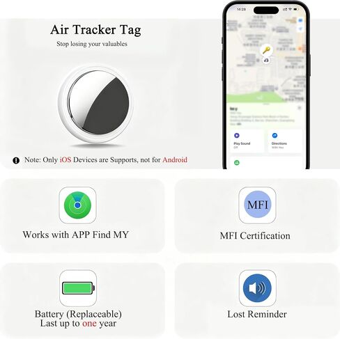Air Tracker Tags - 2 Pack, Bluetooth Tracker for iPhone ipad Find My(iOS Only),Key Item Finder Locator with Sound, Smart Luggage Tag for Suitcases Keys/Bags/Pets/Wallet/Backpack,Battery Replaceable in Saudi Arabia