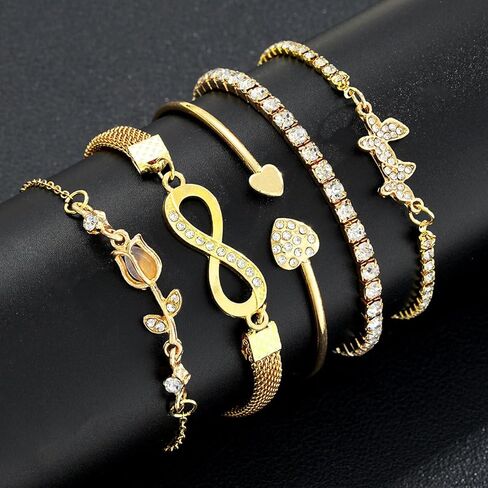 Retro Multi Layer Stackable Bracelet Set for Women Exquisite Gold Plated Adjustable Chain Bracelet Minimalist Jewelry Gift in Saudi Arabia