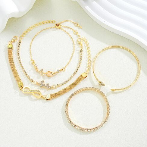 Retro Multi Layer Stackable Bracelet Set for Women Exquisite Gold Plated Adjustable Chain Bracelet Minimalist Jewelry Gift in Saudi Arabia