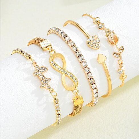 Retro Multi Layer Stackable Bracelet Set for Women Exquisite Gold Plated Adjustable Chain Bracelet Minimalist Jewelry Gift in Saudi Arabia