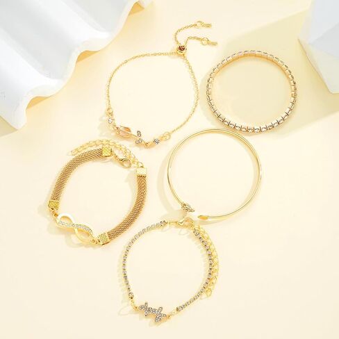 Retro Multi Layer Stackable Bracelet Set for Women Exquisite Gold Plated Adjustable Chain Bracelet Minimalist Jewelry Gift in Saudi Arabia