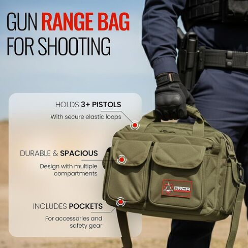 Orca Tactical Gun Range Bag – Compact Pistol Revolver Range Bag for Handguns and Ammo – Self Standing Gun Bag – Handgun Bag with Durable Double Stitching Lockable YKK Zippers in Kuwait