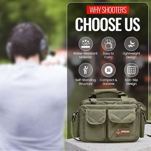 Orca Tactical Gun Range Bag – Compact Pistol Revolver Range Bag for Handguns and Ammo – Self Standing Gun Bag – Handgun Bag with Durable Double Stitching Lockable YKK Zippers in Kuwait