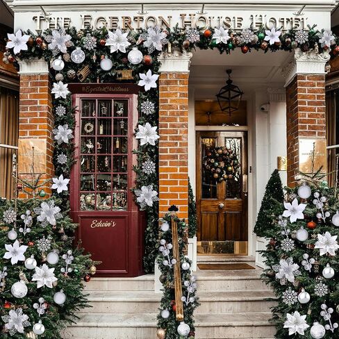 59PCS 6 Style Poinsettia Flowers Artificial Christmas Tree Decorations White Christmas Ornaments with Berry Stems Snowflakes Cards for Wreath Fireplace Stairs Xmas Tree Decor in Saudi Arabia