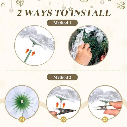 59PCS 6 Style Poinsettia Flowers Artificial Christmas Tree Decorations White Christmas Ornaments with Berry Stems Snowflakes Cards for Wreath Fireplace Stairs Xmas Tree Decor in Saudi Arabia