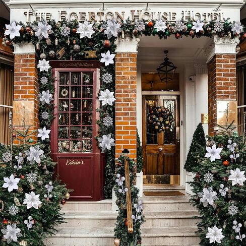 59PCS 6 Style Poinsettia Flowers Artificial Christmas Tree Decorations White Christmas Ornaments with Berry Stems Snowflakes Cards for Wreath Fireplace Stairs Xmas Tree Decor in Saudi Arabia