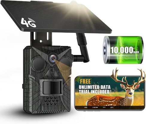 Cellular Trail Camera, [Next-Gen] Built-in SIM Card 4G LTE Live Game Camera 2K HD Videos with Sound, 0.2S Trigger No-Glow IR Night Vision, 5W Solar Powered Trail Cam 10,000 mAh Battery IP66 in Saudi Arabia