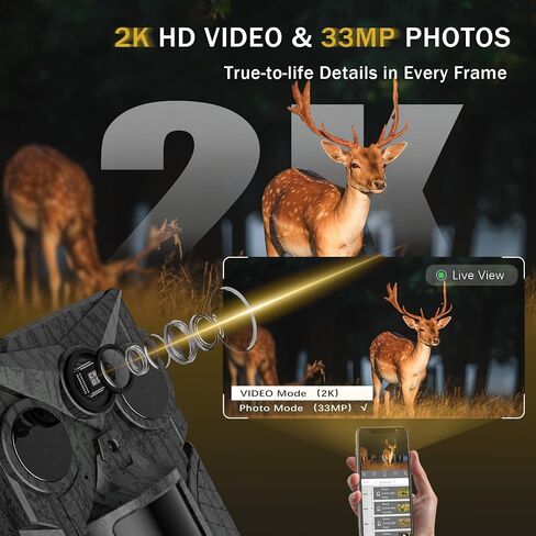 Cellular Trail Camera, [Next-Gen] Built-in SIM Card 4G LTE Live Game Camera 2K HD Videos with Sound, 0.2S Trigger No-Glow IR Night Vision, 5W Solar Powered Trail Cam 10,000 mAh Battery IP66 in Saudi Arabia