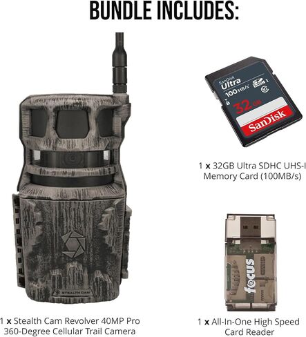 مجموعة كاميرا Stealth Cam Revolver Pro بزاوية 360 درجة بدقة 40 ميجابكسل مع بطاقة ذاكرة وقارئ بطاقات سعة 32 جيجابايت (3 عناصر) in Saudi Arabia