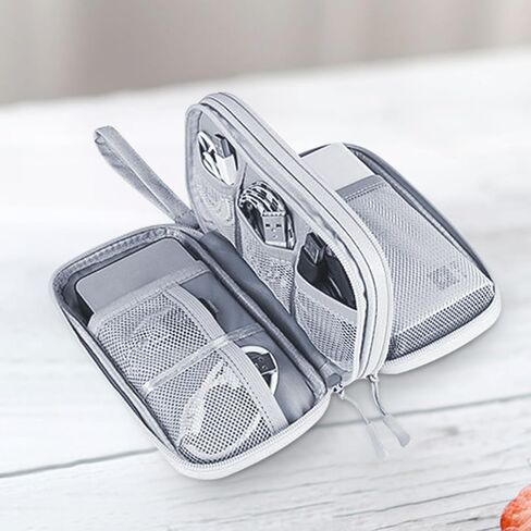 Travel Cable Organizer Pouch – Waterproof Double Layer Electronics Storage Bag for Cords, Chargers, and Accessories, Large, Gray in Saudi Arabia