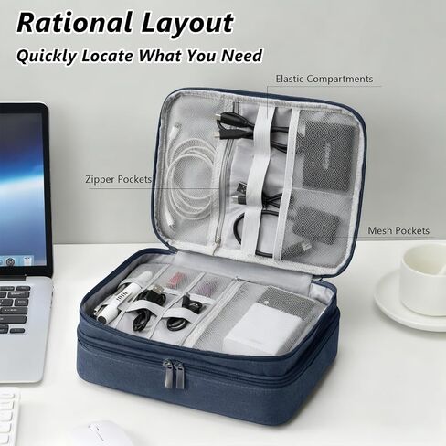 Three-Compartment Electronics Organiser Digital Waterproof Carry Bag Suitable for Chargers, Mobile Phones, Adapters, Hard Drives (blue) in Saudi Arabia