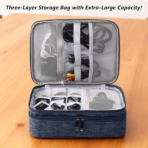 Three-Compartment Electronics Organiser Digital Waterproof Carry Bag Suitable for Chargers, Mobile Phones, Adapters, Hard Drives (blue) in Saudi Arabia