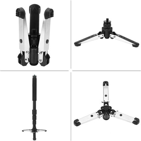 Tbest Universal Mini Three Feet Support Stand Tripod Monopod Base with 3 / 8in Mounting Screw Compact Portable Aluminum Alloy for Photography Video Black Silver in Saudi Arabia