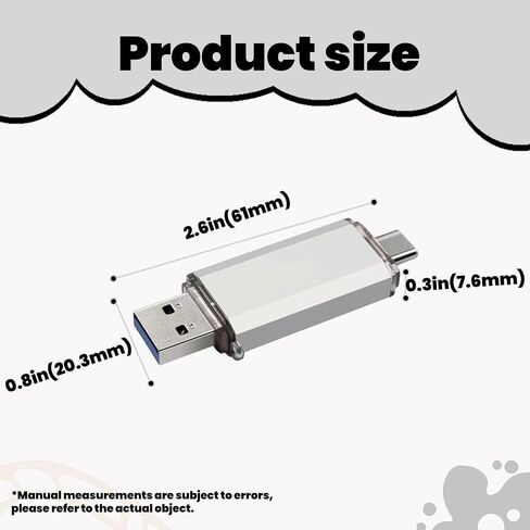 2-in-1 USB Flash Drive 64GB - Dual USB 3.0 & Type-C Memory Stick, Thumb Drive for Smartphones, Laptops, Computers, Silver Gray in Saudi Arabia