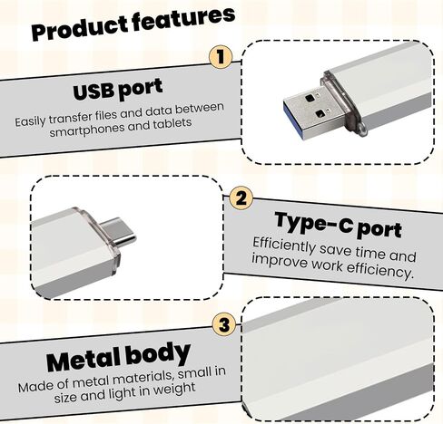 2-in-1 USB Flash Drive 64GB - Dual USB 3.0 & Type-C Memory Stick, Thumb Drive for Smartphones, Laptops, Computers, Silver Gray in Saudi Arabia
