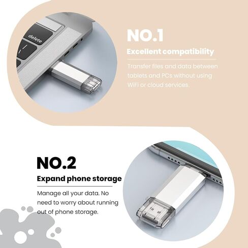 2-in-1 USB Flash Drive 64GB - Dual USB 3.0 & Type-C Memory Stick, Thumb Drive for Smartphones, Laptops, Computers, Silver Gray in Saudi Arabia