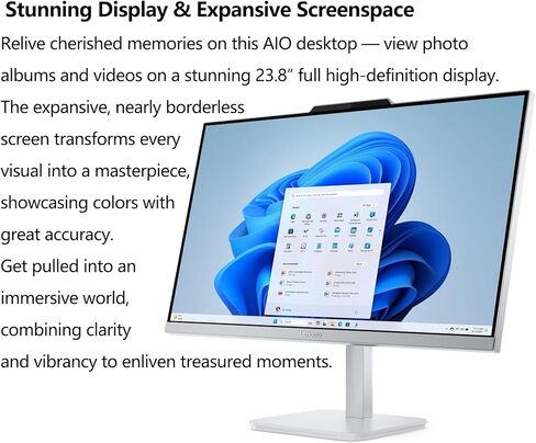 Lenovo 24 All-in-One Desktop Computer for Home Office, Intel 8-Core Processor (Beat i5-1140G7), 23.8" FHD AIO, WiFi 6, BT 5.2, RJ-45, HDMI, KB & Mouse, Windows 11 Pro, 16GB RAM, 1TB PCIe SSD (Renewed) in Kuwait