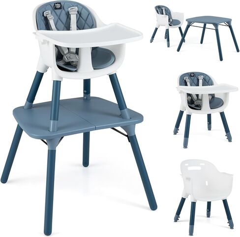 BABY JOY 5 in 1 Convertible High Chair, Infant Dining Chair Booster Seat with Removable Tray, 5-Point Harness, Detachable PU Leather Cushion, Highchair for Babies and Toddlers of 6-36 Months, Gray in Kuwait