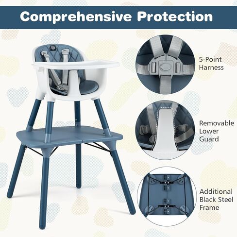 BABY JOY 5 in 1 Convertible High Chair, Infant Dining Chair Booster Seat with Removable Tray, 5-Point Harness, Detachable PU Leather Cushion, Highchair for Babies and Toddlers of 6-36 Months, Gray in Kuwait