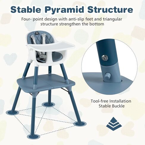 BABY JOY 5 in 1 Convertible High Chair, Infant Dining Chair Booster Seat with Removable Tray, 5-Point Harness, Detachable PU Leather Cushion, Highchair for Babies and Toddlers of 6-36 Months, Gray in Kuwait