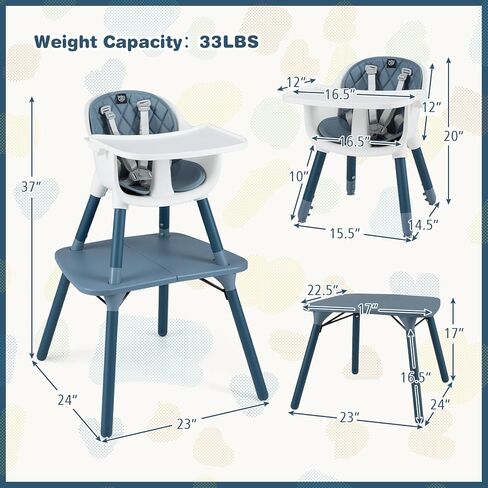 BABY JOY 5 in 1 Convertible High Chair, Infant Dining Chair Booster Seat with Removable Tray, 5-Point Harness, Detachable PU Leather Cushion, Highchair for Babies and Toddlers of 6-36 Months, Gray in Kuwait