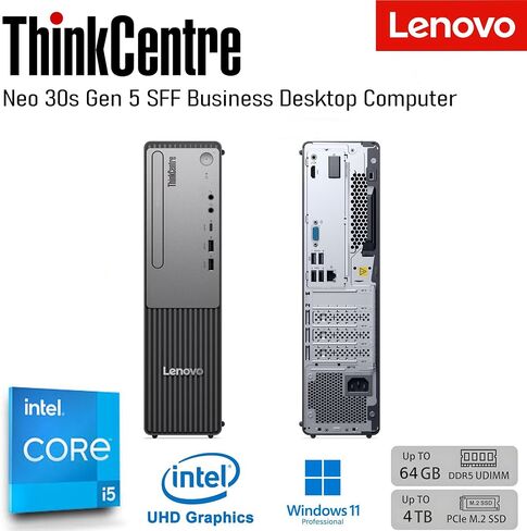 كمبيوتر مكتبي Lenovo ThinkCentre Neo 30s Gen 5 SFF للأعمال، أحدث الجيل الثالث عشر Intel Core i5-13420H، 16 جيجابايت DDR5، 512 جيجابايت PCIe SSD، USB-C، HDMI، VGA، RJ-45، Wi-Fi، لوحة مفاتيح وماوس سلكية، Windows11 Pro in Kuwait
