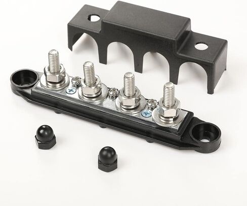 4 Post Power Distribution Block Bus Bar with Cover, Busbar Power Battery Terminal Distribution Block 5/16" Posts 12V 250A, 4 Post Busbar Power Distribution Block Black in Saudi Arabia