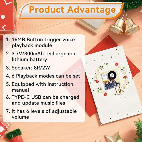 2PCS Sound Recorder Module DIY Music Voice Recording Module Chip with Speaker,Type-C Cable,Easy Recording Capability16 Minutes Music for Personalized Greetings, Holiday Crafts Cards with Manual in Saudi Arabia