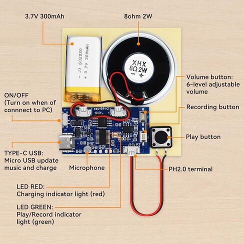 2PCS Sound Recorder Module DIY Music Voice Recording Module Chip with Speaker,Type-C Cable,Easy Recording Capability16 Minutes Music for Personalized Greetings, Holiday Crafts Cards with Manual in Saudi Arabia