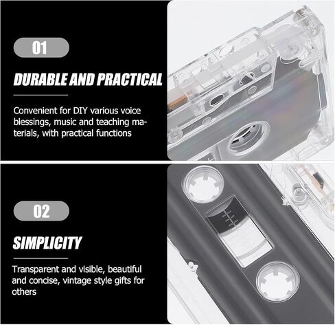 POPETPOP Dictating Blank Cassette Tapes: 2 Pcs Recordable Clear Audio Cassette Tape 30 Minute for Lectures, Seminars, Everyday Recording，with Individual Clear Plastic Case in Saudi Arabia