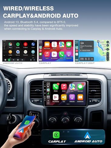 ستيريو راديو السيارة لسيارة Dodge RAM 1500 2500 3500 2013-2018، Android 13/IPS شاشة تعمل باللمس/Carplay اللاسلكي/Android Auto/Bluetooth/GPS Navigation/WiFi/5G/HD كاميرا احتياطية/SWC/FM (2+64) in Kuwait